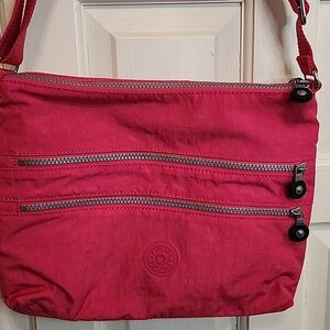 Kipling Hot Pink Crossbody Bag/ Tote with 5 Zipper Pockets Perfect Organization